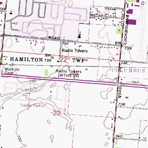 Topographic Map of WTVN-AM (Columbus), OH