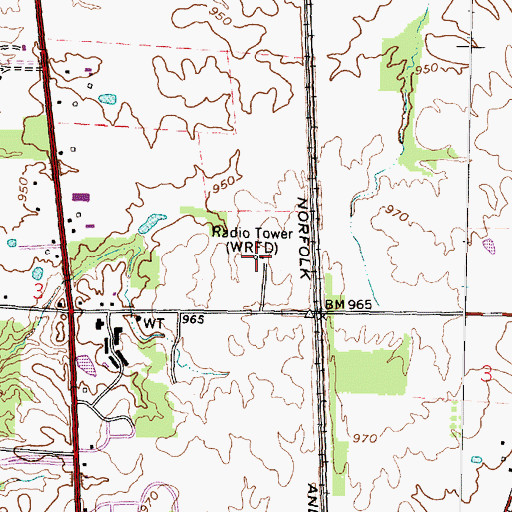 Topographic Map of WRFD-AM (Columbus-Worthington), OH