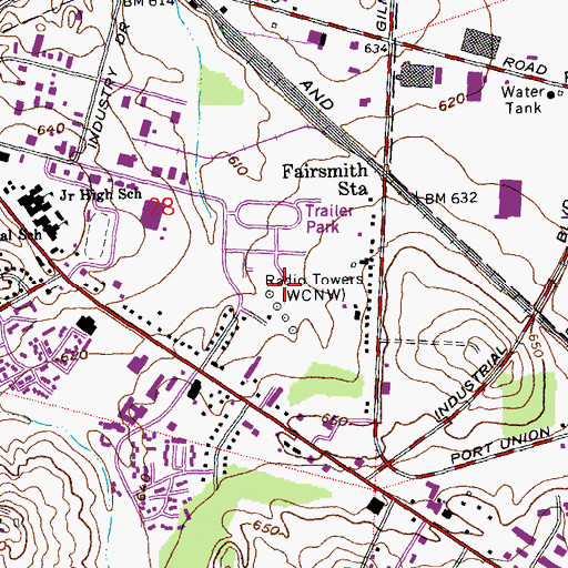 Topographic Map of WCNW-AM (Fairfield), OH