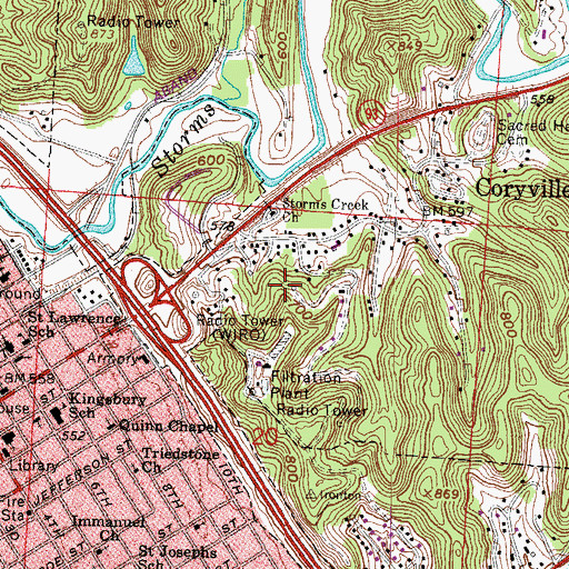 Topographic Map of WIRO-AM (Ironton), OH
