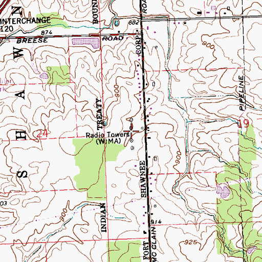 Topographic Map of WIMA-AM (Lima), OH