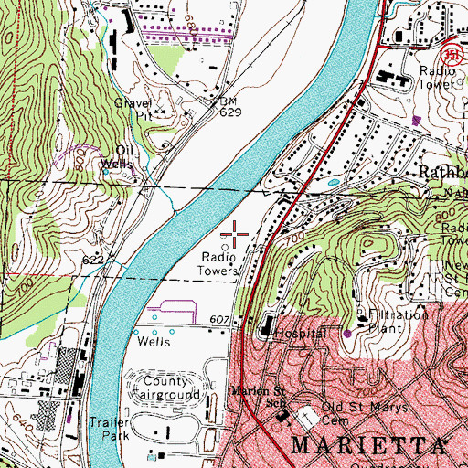 Topographic Map of WBRJ-AM (Marietta), OH