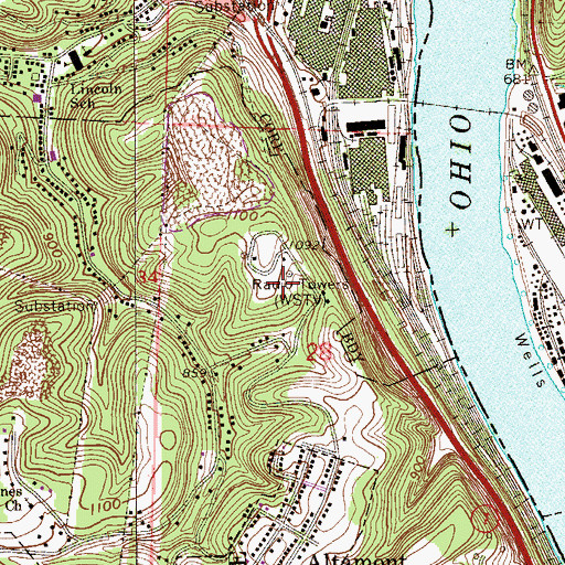 Topographic Map of WSTV-AM (Steubenville), OH