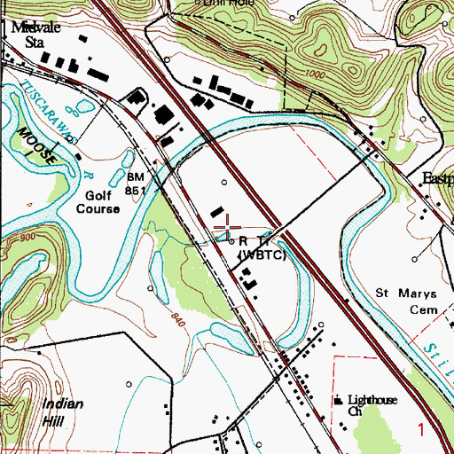 Topographic Map of WBTC-AM (Uhrichsville), OH