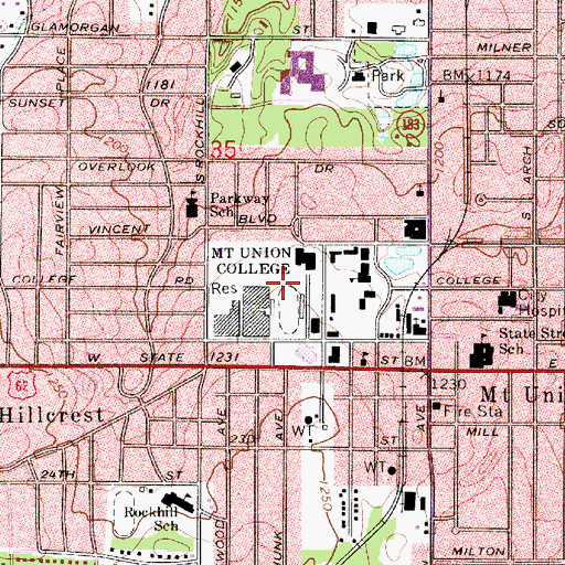 Topographic Map of WRMU-FM (Alliance), OH