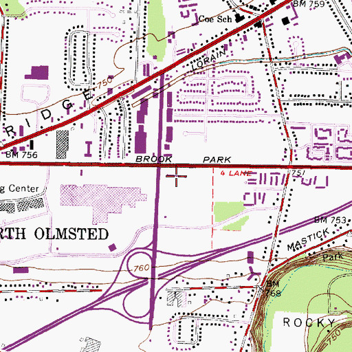 Topographic Map of WBWC-FM (Berea), OH