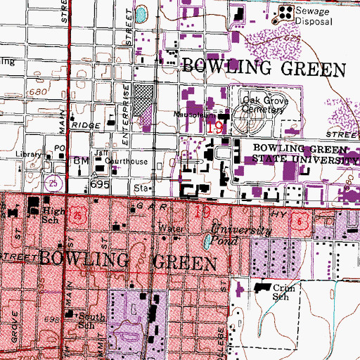 Topographic Map of WBGU-FM (Bowling Green), OH