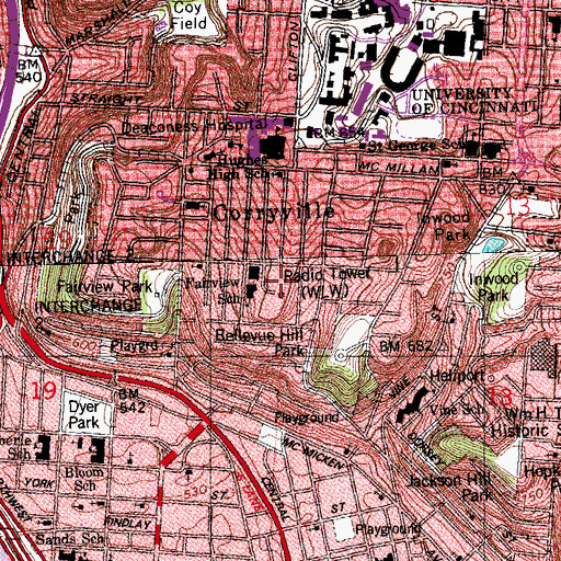 Topographic Map of WGUC-FM (Cincinnati), OH