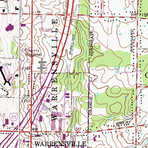 Topographic Map of WCLV-FM (Cleveland), OH