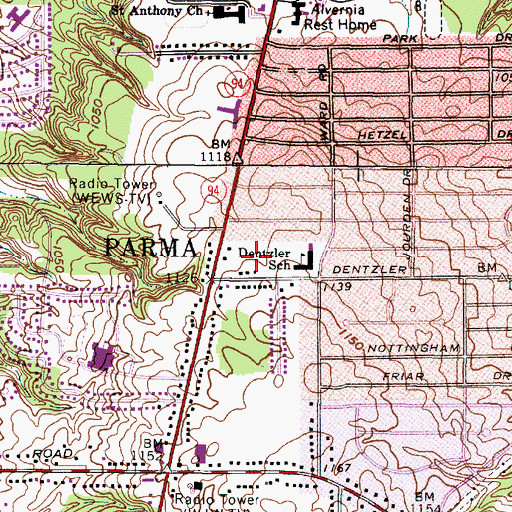 Topographic Map of WCPN-FM (Cleveland), OH