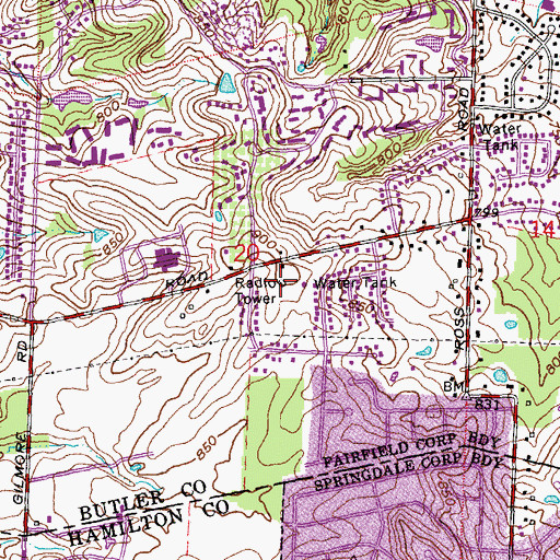 Topographic Map of WOFX-FM (Fairfield), OH
