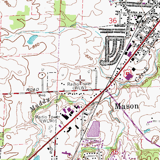 Topographic Map of WZRZ-FM (Hamilton), OH