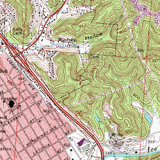 Topographic Map of WOUL-FM (Ironton), OH