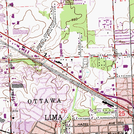 Topographic Map of WTGN-FM (Lima), OH
