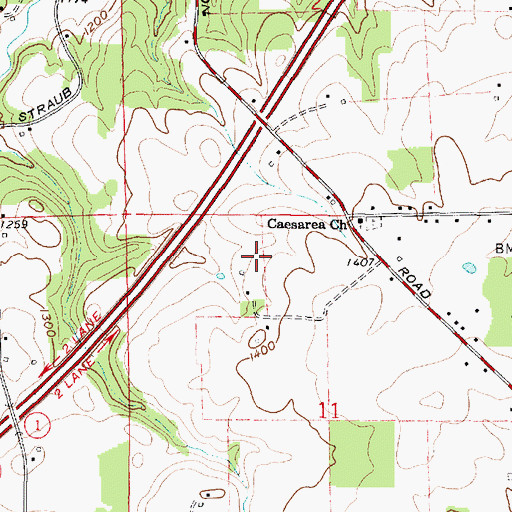 Topographic Map of WOSV-FM (Mansfield), OH