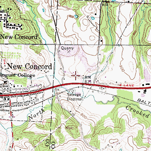 Topographic Map of WMCO-FM (New Concord), OH