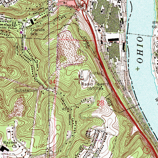 Topographic Map of WRKY-FM (Steubenville), OH