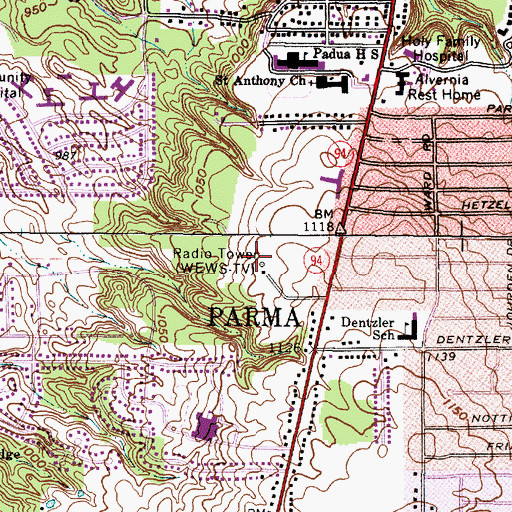 Topographic Map of WEWS-TV (Cleveland), OH