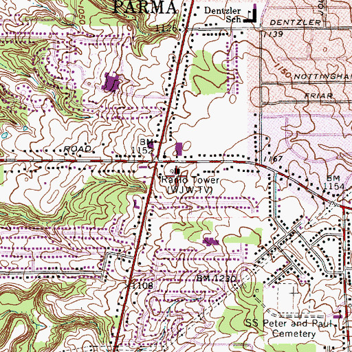 Topographic Map of WJW-TV (Cleveland), OH