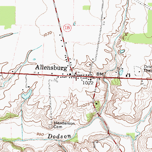 Topographic Map of Allensburg, OH