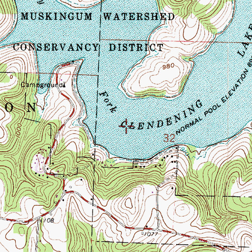 Topographic Map of Clendening Lake, OH