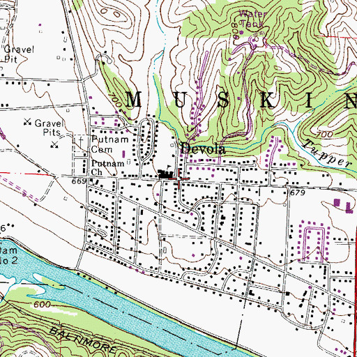 Topographic Map of Devola, OH