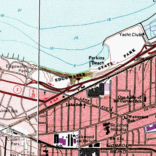 Topographic Map of Edgewater State Park, OH