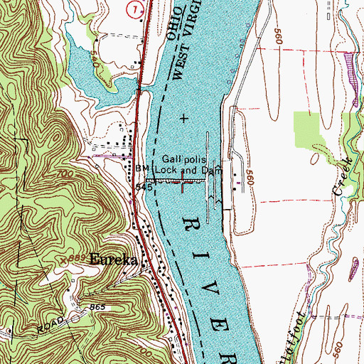 Topographic Map of Gallipolis Lock and Dam, WV