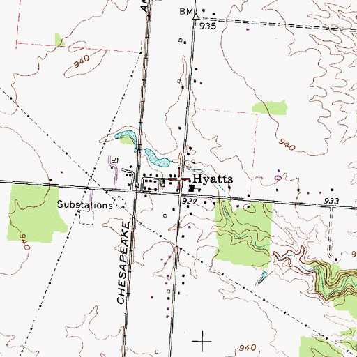 Topographic Map of Hyatts, OH