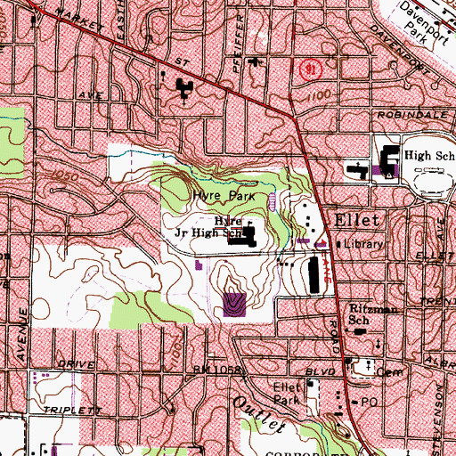 Topographic Map of Hyre Middle School, OH