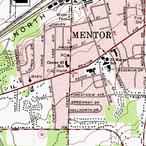 Topographic Map of Mentor, OH