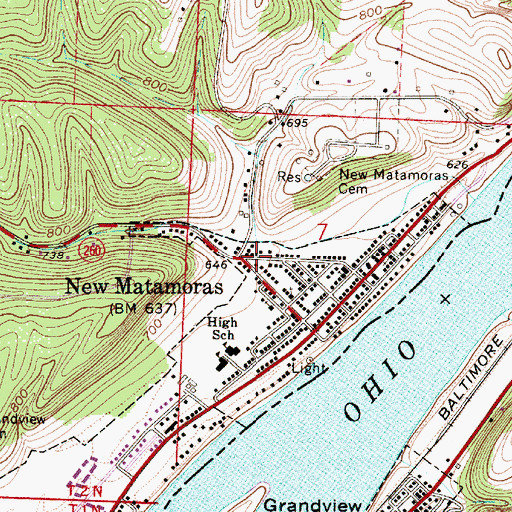 Topographic Map of New Matamoras, OH