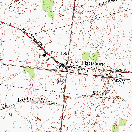 Topographic Map of Plattsburg, OH