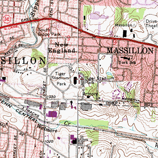 Topographic Map of Paul Brown Tiger Stadium Park, OH