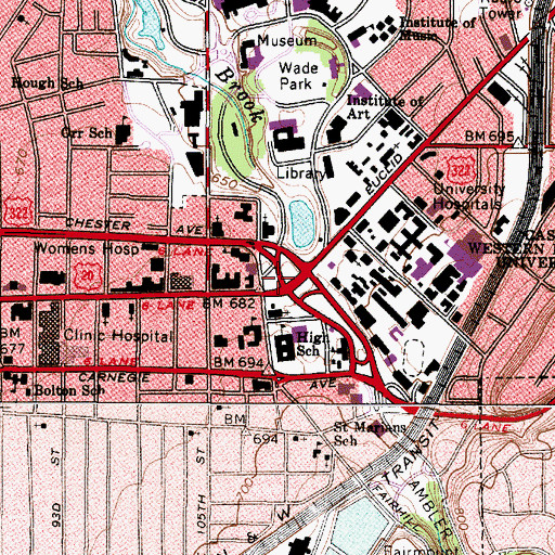 Topographic Map of Doans Corners, OH