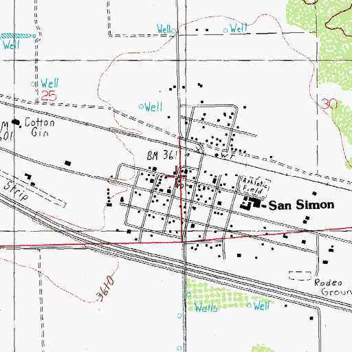 Topographic Map of San Simon, AZ