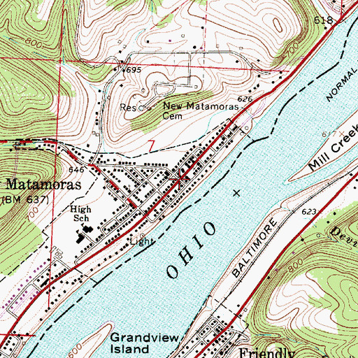 Topographic Map of City of Matamoras, OH