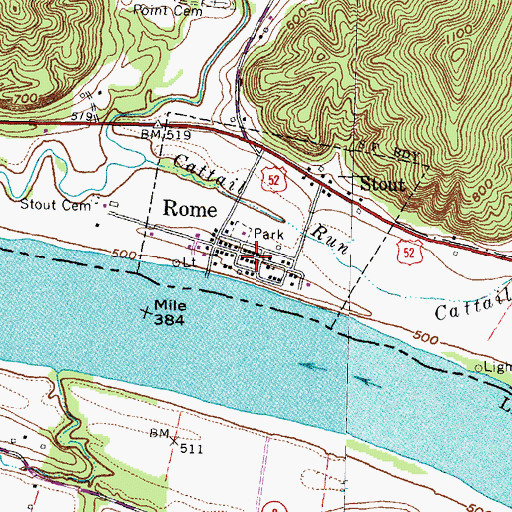 Topographic Map of City of Rome, OH