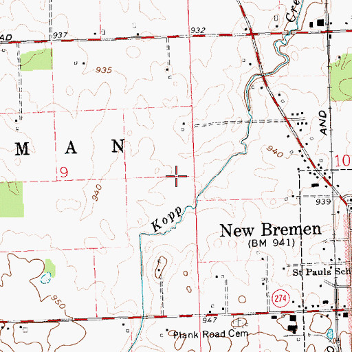 Topographic Map of Township of German, OH