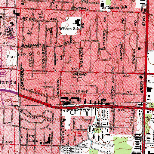 Topographic Map of City of Middletown, OH