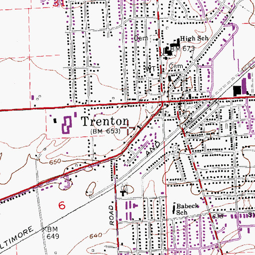 Topographic Map of City of Trenton, OH