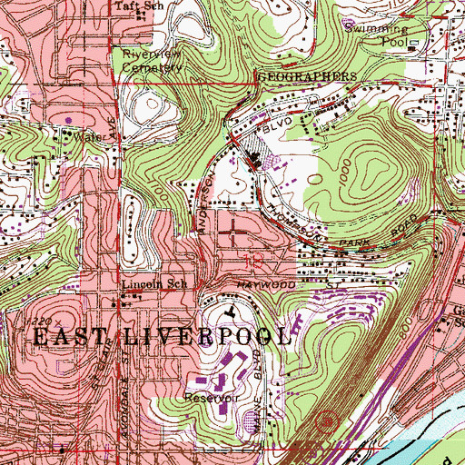 Topographic Map of City of East Liverpool, OH
