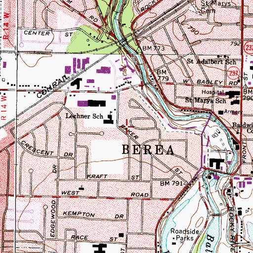 Topographic Map of City of Berea, OH