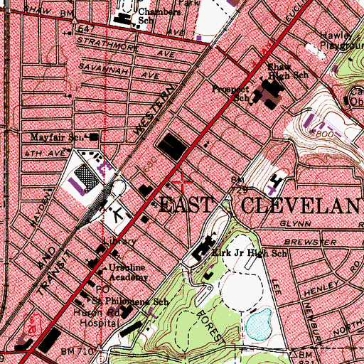 Topographic Map of City of East Cleveland, OH