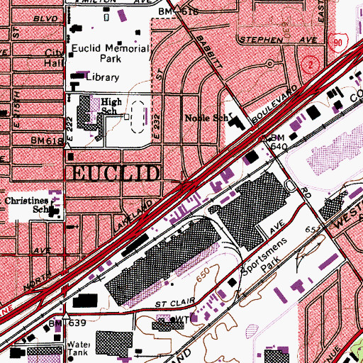 Topographic Map of City of Euclid, OH