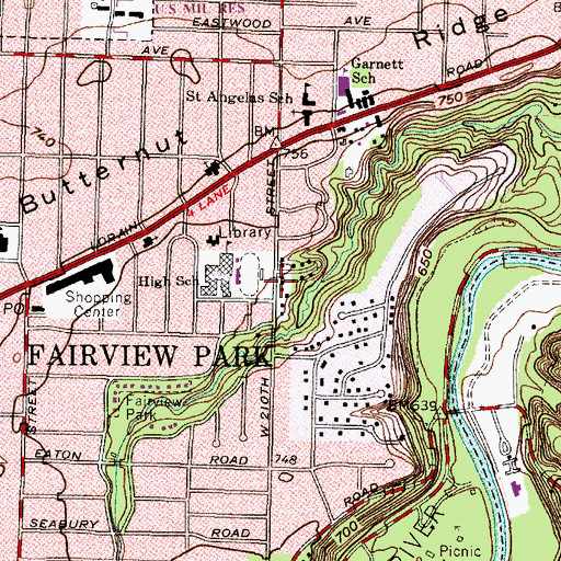 Topographic Map of City of Fairview Park, OH