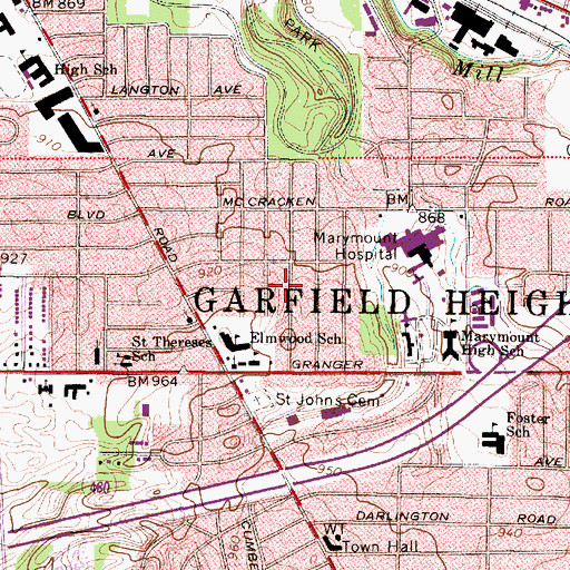 Topographic Map of City of Garfield Heights, OH
