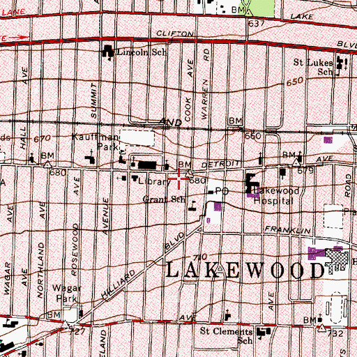 Topographic Map of City of Lakewood, OH