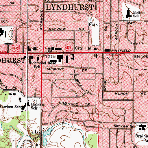 Topographic Map of City of Lyndhurst, OH