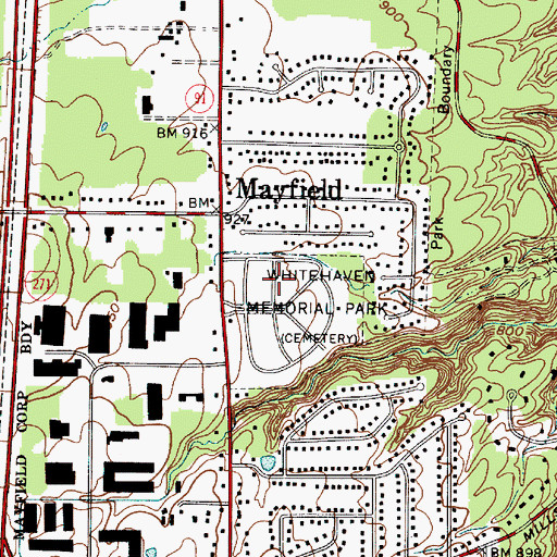 Topographic Map of Village of Mayfield, OH
